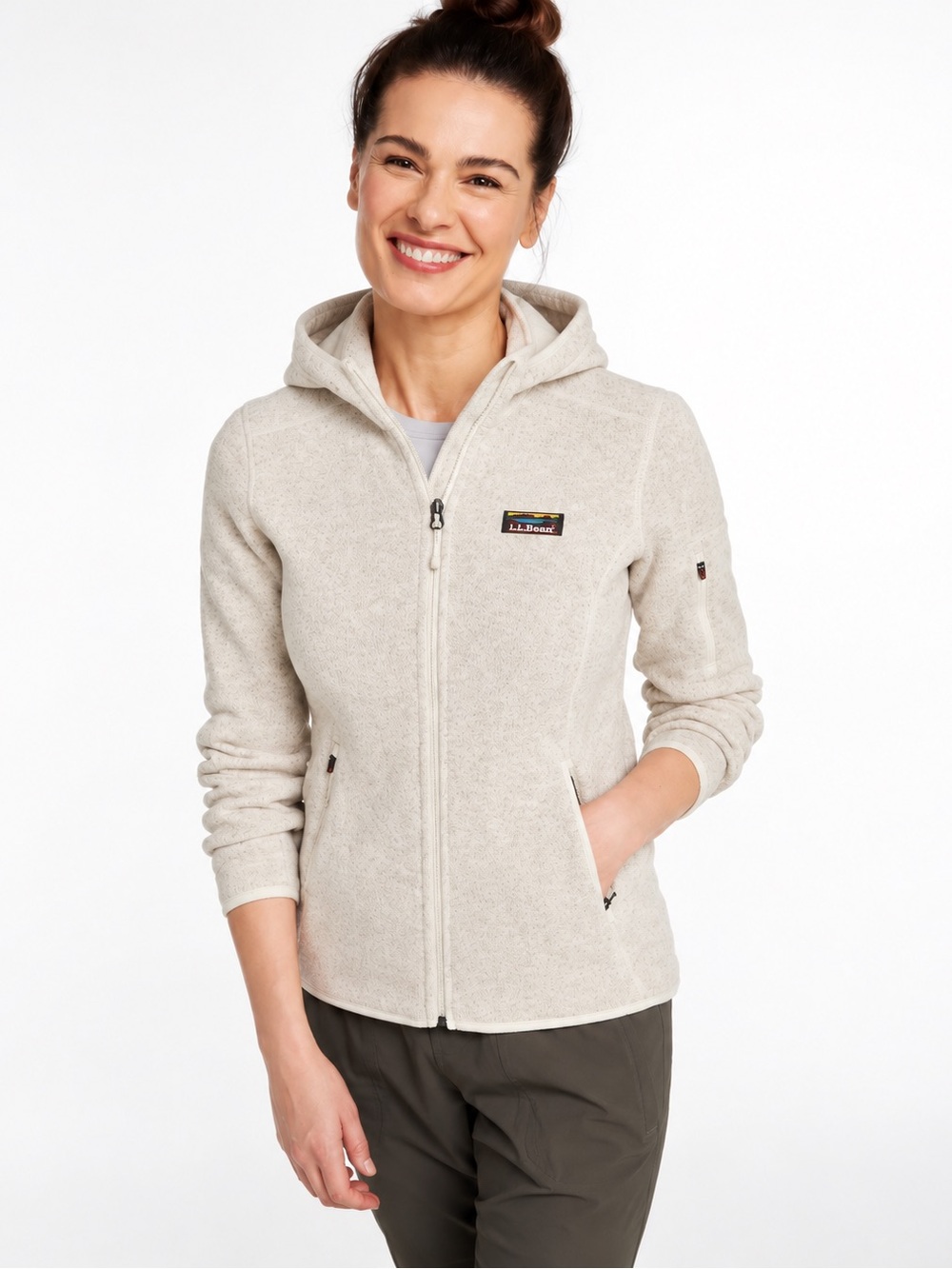 L.L.Bean Sweater Fleece Full Zip Hooded Jacket Cream MP